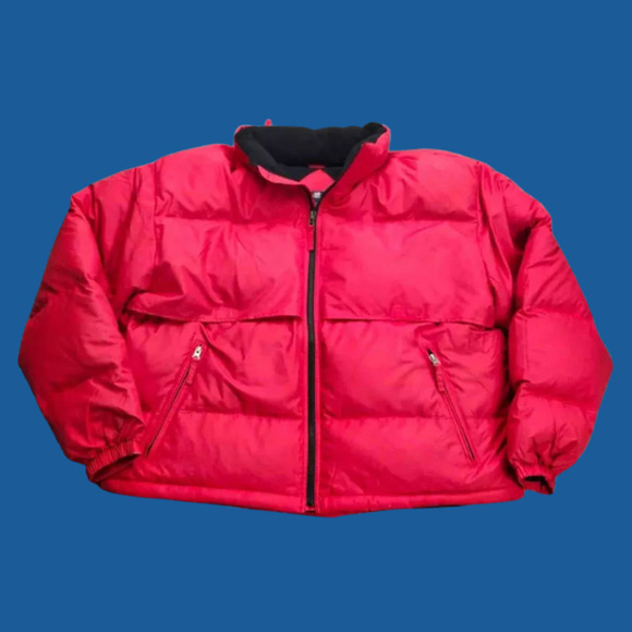 SPORTS MASTER Mens XL Red Puffer Jacket with hidden hood - Picture 1 of 12